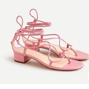 J.Crew So Strappy pink leather low heel ankle lace sandals